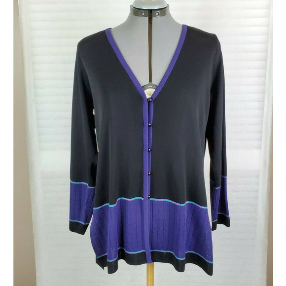 LAST CHANCE Vtg MISOOK Color Block Black Button Cardigan L - Picture 2 of 10